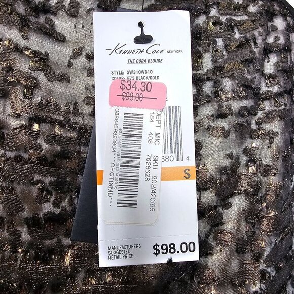 Kenneth Cole New York Cora Blouse Sheer Textured Gold Sleeveless Tunic Women S - Picture 6 of 13